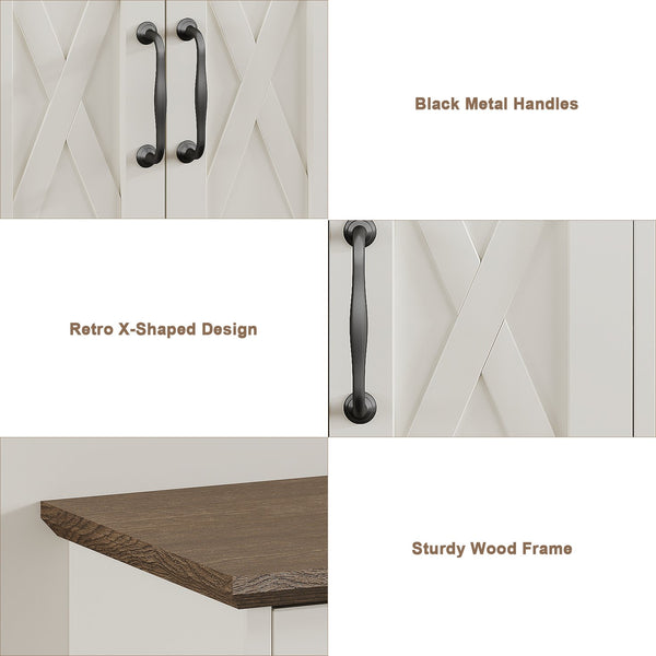 English Elm Farmhouse Vintage Wall Cabinet with Towel Rack, 3 Hooks & Adjustable Shelf — Beige Brown MDF Storage T3771P352295