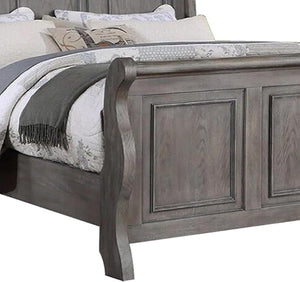 English Elm Grey Sleigh Design Queen Bed with 3-Panel Headboard in Antique Gray Oak Finish — Transitional Barn Style Bedroom B011S01396