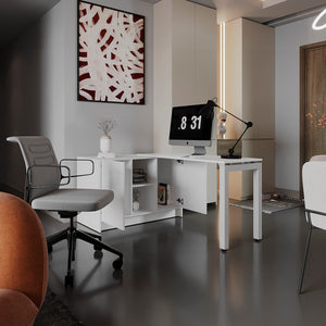 English Elm Alfie 72" Rotable Desk with Adjustable Dual Orientation, Built-In Storage, Walnut Finish Home Office B200S00449