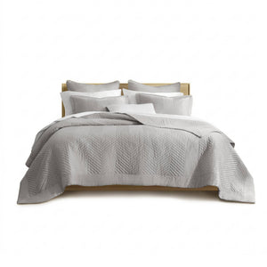 English Elm King Cotton Sateen Quilt Set Smooth Breathable Bedroom Layering Coverlet 3 Piece Light Gray B035P496601