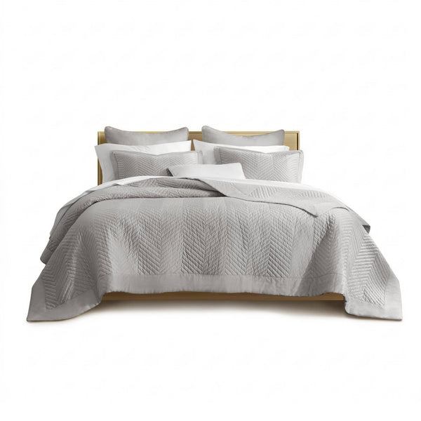 English Elm King Cotton Sateen Quilt Set Smooth Breathable Bedroom Layering Coverlet 3 Piece Light Gray B035P496601