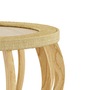 English Elm 35.43"vintage Woven Rattan Round Coffee Table Curved Wood Legs Boho Living Room W757P383547