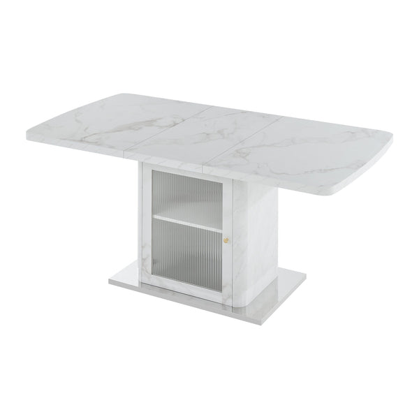 English Elm 47.24"-63"Modern Rectangle Dining Table with Extendable Top, Printed Marble Look, Sturdy Steel Base & Storage White W757P331962
