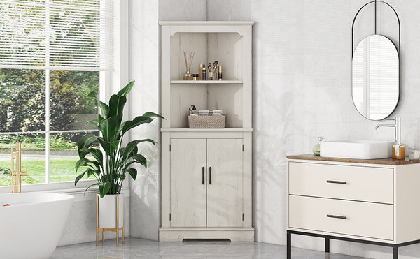 English Elm Tall Corner Cabinet Wood Grain Beige - Tall 69.3" Storage Tower with Doors, Shelves & Space-Saving Design W1580P257486