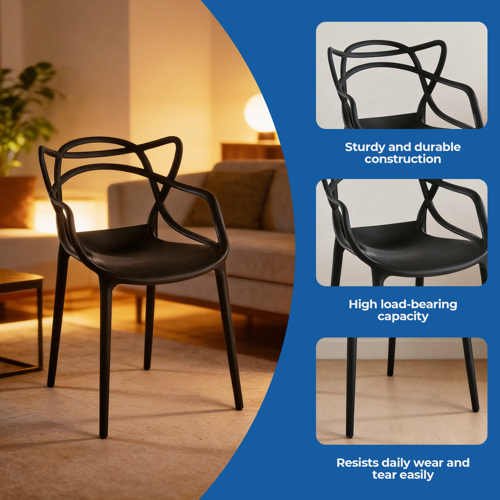 English Elm Pvc Sleek Matte Black Dining Chair Set of 4 for Kitchen Studio or Cafe Use W3766P436153