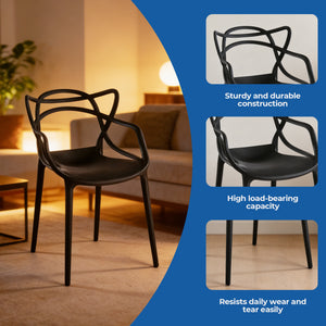 English Elm Pvc Sleek Matte Black Dining Chair Set of 4 for Kitchen Studio or Cafe Use W3766P436153