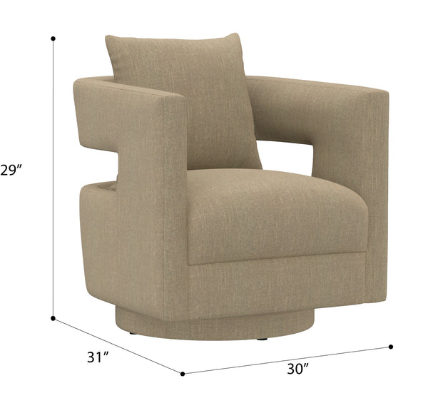 English Elm Wallace & Bay - Tan Swivel Chair — Contemporary Dark Khaki Fabric Accent Seat, Easy-Care, Compact 31.5"L x 31.5"W (95) B361P384442