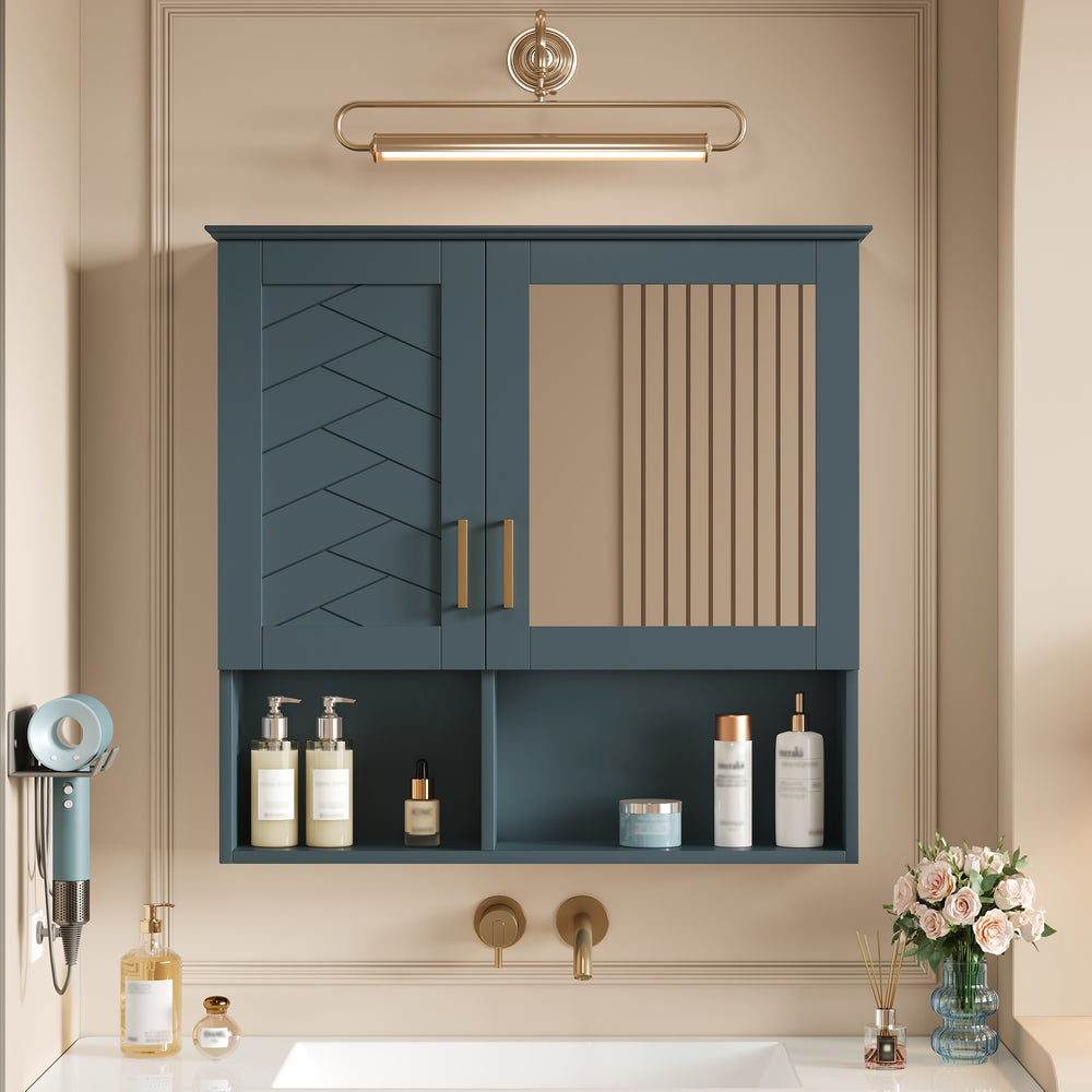 English Elm 2-in-1 Matte Wall Mounted Medicine Cabinet Soft Close Mirror Storage for Bathroom Vanity Blue N710P389456C