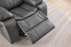 English Elm Black Air Leather Massage Recliner with Vibration Heating for Living Room Lounge Gray B2766P488713