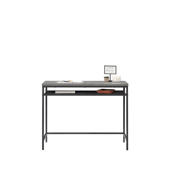 English Elm Writing Desk with 1" Thick Top and Lower Shelf, Gray Engineered Wood, Metal Frame, 40x18 Surface B356P367967