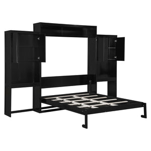 English Elm Queen Size Murphy Bed With Integrated Desk, Flip-Up Vanity & Storage Cabinets In Espresso Finish N820S10057P-GIGA