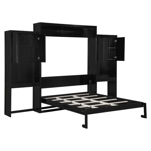 English Elm Queen Size Murphy Bed With Integrated Desk, Flip-Up Vanity & Storage Cabinets In Espresso Finish N820S10057P-GIGA