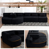 English Elm 143.7" Upholstered Sofa Free-Combined Sofa Couch With Two Chaise Lounge and Five Back Pillows For Living Room, Black