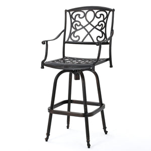 English Elm Christopher Knight Home® - WATERBURY Paris Copper Cast Barstool – Elegant Swivel Aluminum Patio Stool with Antique Finish and Rust‑Resistant Hardware 60006.00