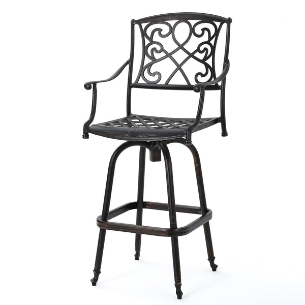 English Elm Christopher Knight Home® - WATERBURY Paris Copper Cast Barstool – Elegant Swivel Aluminum Patio Stool with Antique Finish and Rust‑Resistant Hardware 60006.00