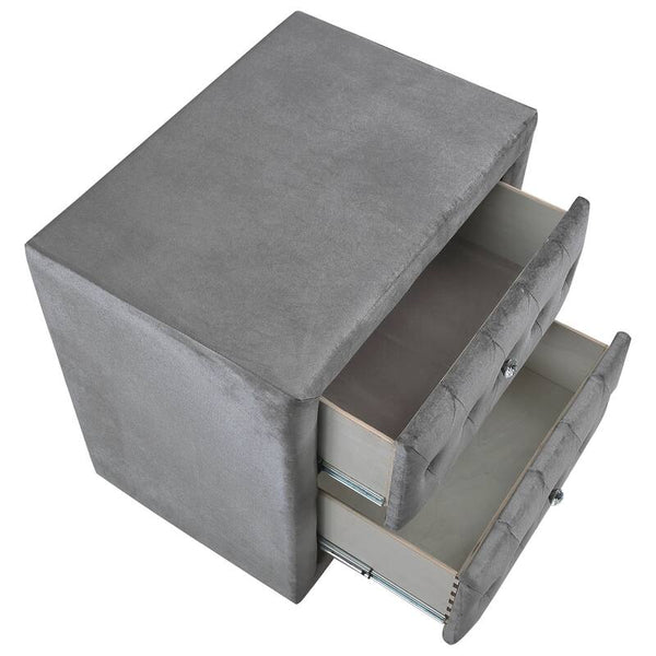 English Elm Glam Upholstered Nightstand with Acrylic Button Tufting Velvet Cabriole Feet Bedroom Gray B2741P435908