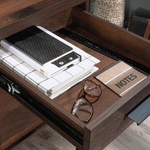 English Elm Computer Desk with Flip-Down Panel and Slide-Out Keyboard Tray, Built-In CPU Storage, Compact Durable Design Brown B356P367788