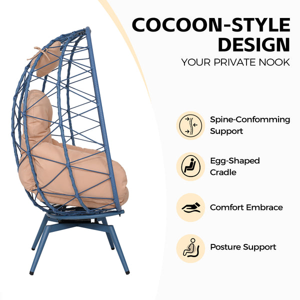English Elm Oversized Swivel Rattan Egg Chair with Plush Cushions for Patio or Living Room T5880P501006