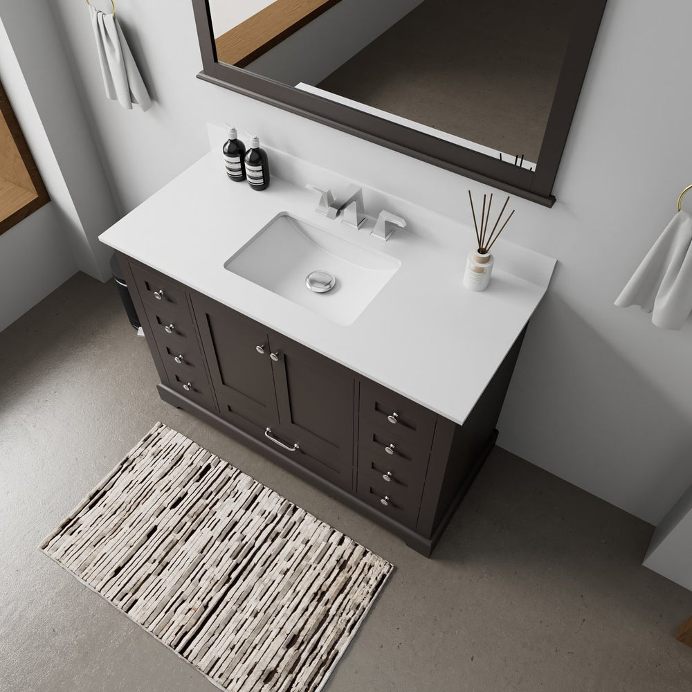 English Elm Espresso 48 in Single Bath Vanity with White Quartz Top, Solid Wood, Soft-Close Drawers, Storage Durable B2731P258229