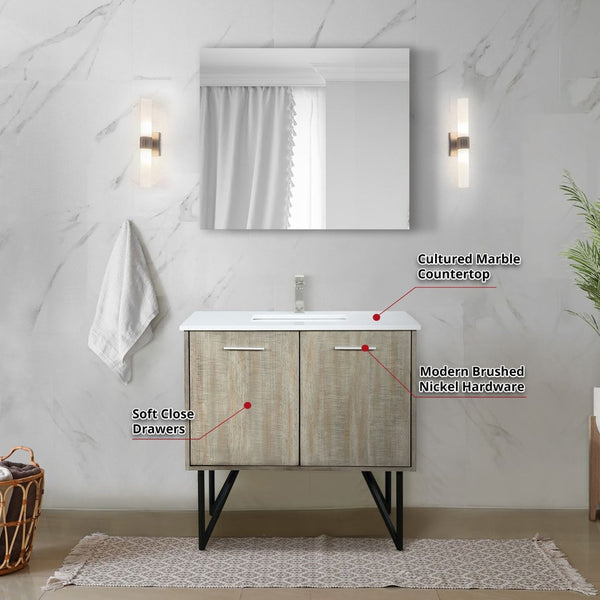 English Elm Rustic Acacia Bath Vanity With Cultured Marble Top, Brushed Nickel Faucet & 28 In. Mirror Included B2731S02092-GIGA