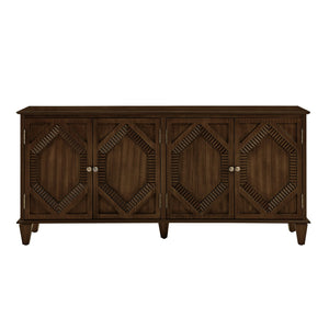 English Elm 65.2" Mid Century Sideboard Buffet with Fluted Geometric Doors, Spacious Adjustable Shelves & Brass Accents Walnut W1801P346228