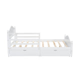 English Elm Full Size Wood Platform Bed With Guardrails On Both Sides and Two Storage Drawers ,White