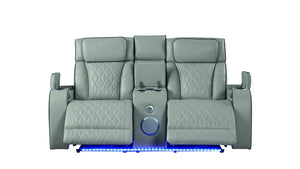 English Elm Fortuner 3PC Gray Faux Leather Living Room Set with LED, Massage, Power Recliners, Bluetooth Speakers B009S01498