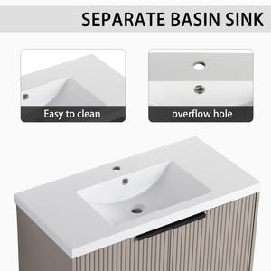 English Elm 36" Floating Bathroom Vanity with Resin Sink, Wavy Doors, Dual Soft-Close Cabinets, Plywood Durable Finish W999P293173