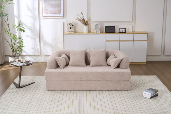English Elm (old Sku W2231p392100) Chenille Sleeper Sofa Foldable Convertible Loveseat with Four Pillows Apricot W2231P466736
