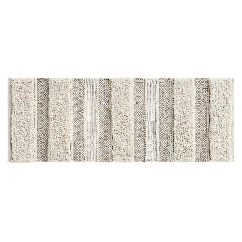 JLA Home INK+IVY - Woven Hand‑Woven Texture Bath Rug with Shaggy Pile and Taupe Geo Stripes, Machine Washable Non‑Skid 20 L x 32 W x 0.25H II72-1227