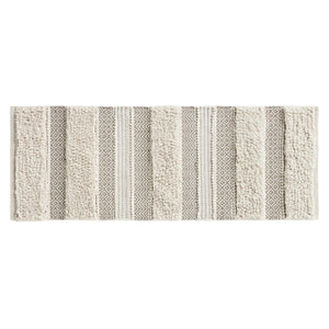 JLA Home INK+IVY - Woven Hand‑Woven Texture Bath Rug with Shaggy Pile and Taupe Geo Stripes, Machine Washable Non‑Skid 20 L x 32 W x 0.25H II72-1227