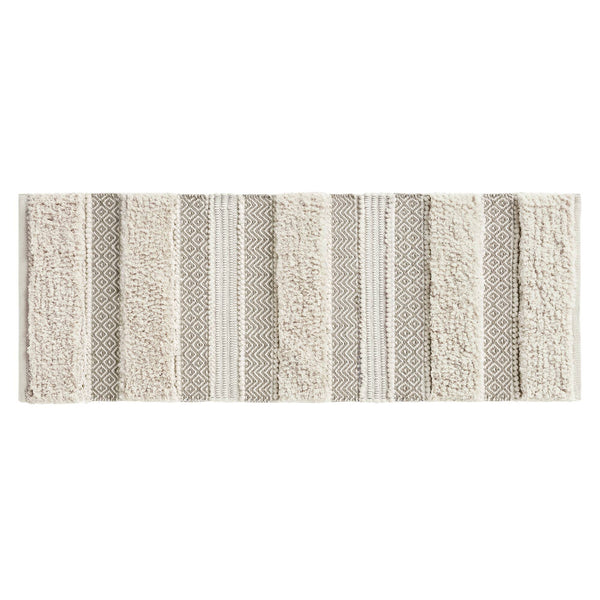 JLA Home INK+IVY - Woven Hand‑Woven Texture Bath Rug with Shaggy Pile and Taupe Geo Stripes, Machine Washable Non‑Skid 20 L x 32 W x 0.25H II72-1227