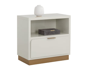 Sunpan Jenkins Nightstand - Contemporary Minimalist Design with Rustic Bronze Hardware for Luxe Bedrooms High Gloss Cream