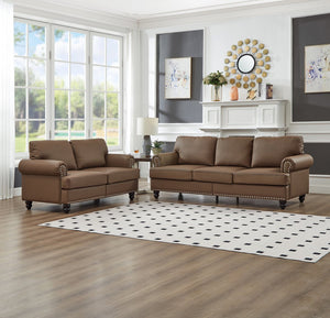 English Elm Modern Classic Living Room 2+3 Seater Sofa Set with Nailhead Trim, Removable Covers, Coil Springs, Hidden Storage Brown W1097S00180