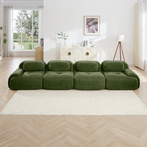 English Elm 4-seat Modular Corduroy Sectional Sofa Low Profile Ergonomic Living Room Seating Olive Green W714S01261