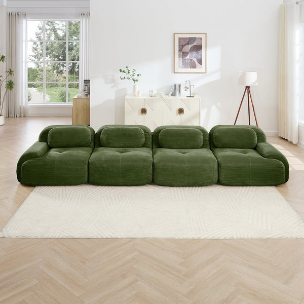 English Elm 4-seat Modular Corduroy Sectional Sofa Low Profile Ergonomic Living Room Seating Olive Green W714S01261