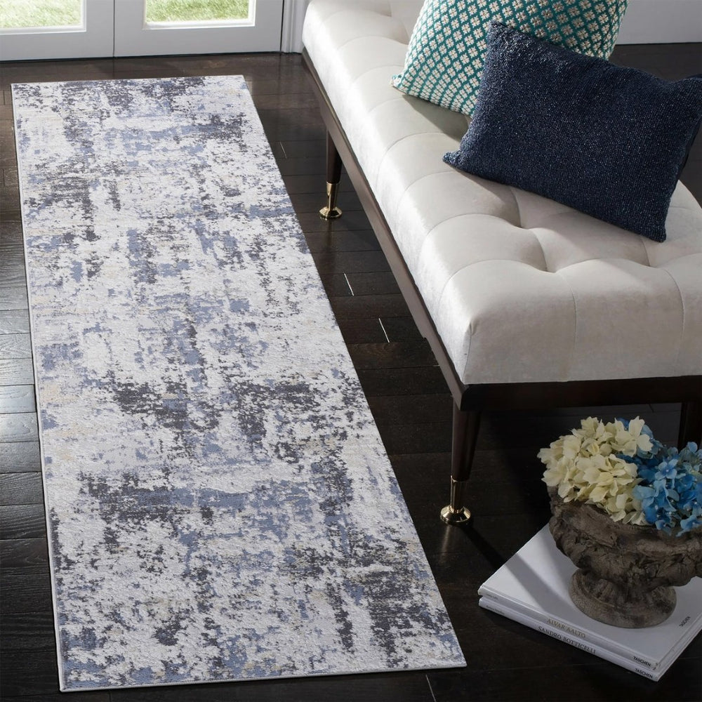 English Elm Payas Collection Modern Abstract Runner Rug In Grey & Denim - Stylish, Durable, Kid-Friendly Design B189P183551-GIGA