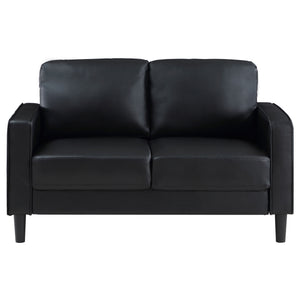 English Elm Farallone Faux Leather Upholstered Track Arm Loveseat with Tapered Legs, Sleek Contemporary Design and Comfort Black B062P299956