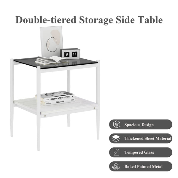 English Elm Coffee Table Set Of 3 With Gray Tempered Glass & Mdf Shelf - Modern Living Room End Tables W241S00041