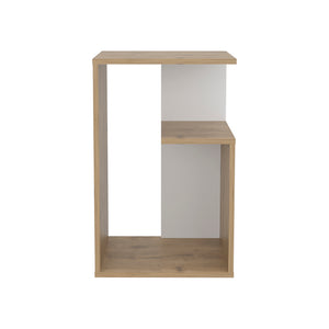 English Elm Side Table Sallis - Compact Macadamia Engineered Wood End Table with Open Shelf, Portable Design Beige B092P309181