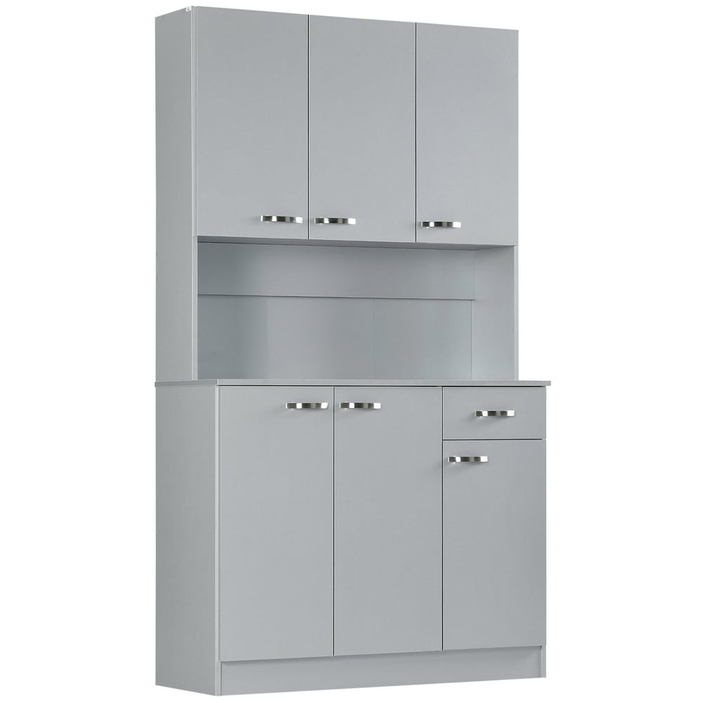 English Elm Light Blue Freestanding Pantry Cabinet with Glass Doors Drawers and Adjustable Shelves T3971S00059