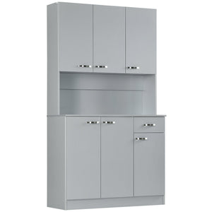 English Elm Light Blue Freestanding Pantry Cabinet with Glass Doors Drawers and Adjustable Shelves T3971S00059