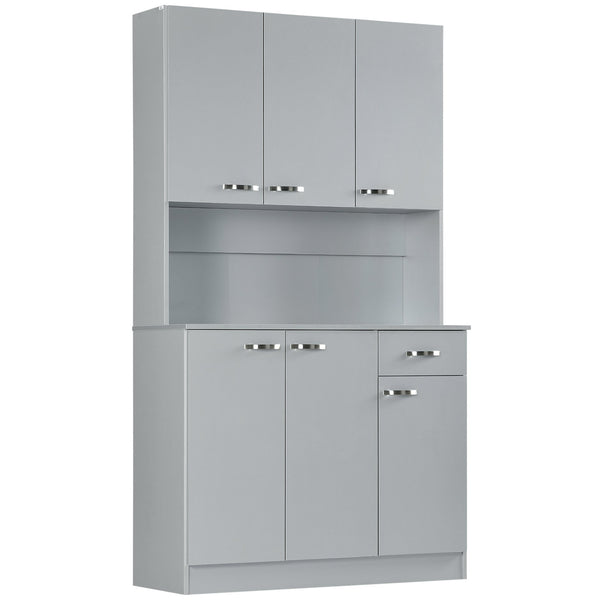 English Elm Light Blue Freestanding Pantry Cabinet with Glass Doors Drawers and Adjustable Shelves T3971S00059