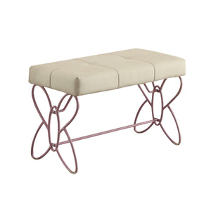 English Elm Priya Purple-White Butterfly Bench – Tufted Faux Leather Seat, Powder-Coated Metal Frame, Stylish Entryway Seating B2726P263256