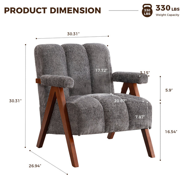 English Elm Mid-century Modern Chenille Accent Chair Cloud Silhouette Oak Frame Living Room Lounge Grey W1170P425433