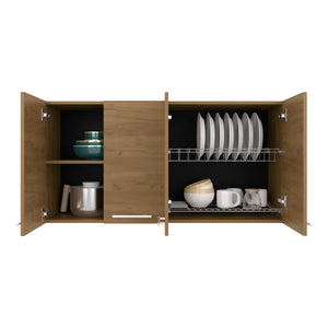 English Elm 120 Wall Cabinet Natural Oak Beige MDF, 47.2x23.6x13.1, Four-Door Wall-Mounted with Lockable Foldable Shelves B070P337067