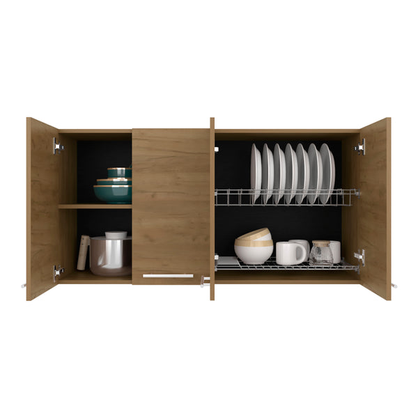 English Elm 120 Wall Cabinet Natural Oak Beige MDF, 47.2x23.6x13.1, Four-Door Wall-Mounted with Lockable Foldable Shelves B070P337067