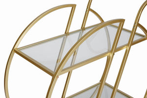English Elm Gold Rolling Bar Cart with Mirrored Glass Shelves and Lockable Wheels for Glam Spaces W3123P480999