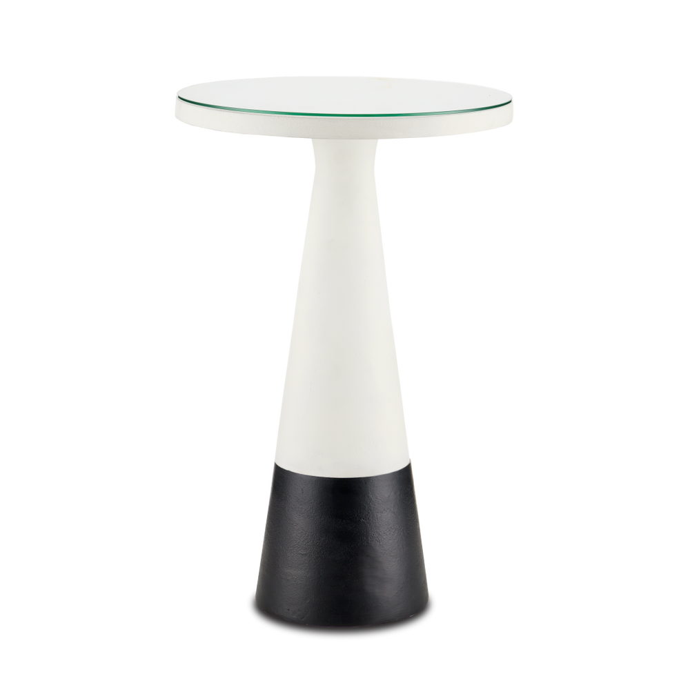 Tondo Modern Black & White Accent Table with Glass Top - Stylish Cast Aluminum Design for Any Space