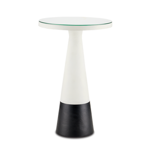 Tondo Modern Black & White Accent Table with Glass Top - Stylish Cast Aluminum Design for Any Space